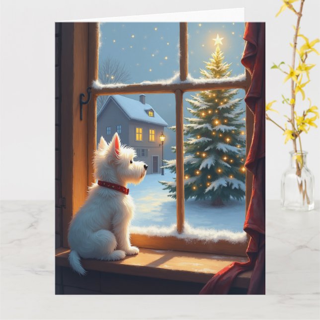 Tarjeta West Highland White Terrier Christmas Morning View (flor amarilla)