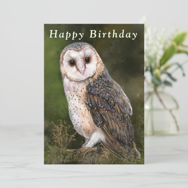 Tarjeta Western Barn Owl Happy Birday Card (Anverso de pie)