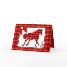 Western Horse Red Plaid Faux Denim