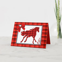 Tarjeta Western Horse Red Plaid Faux Denim