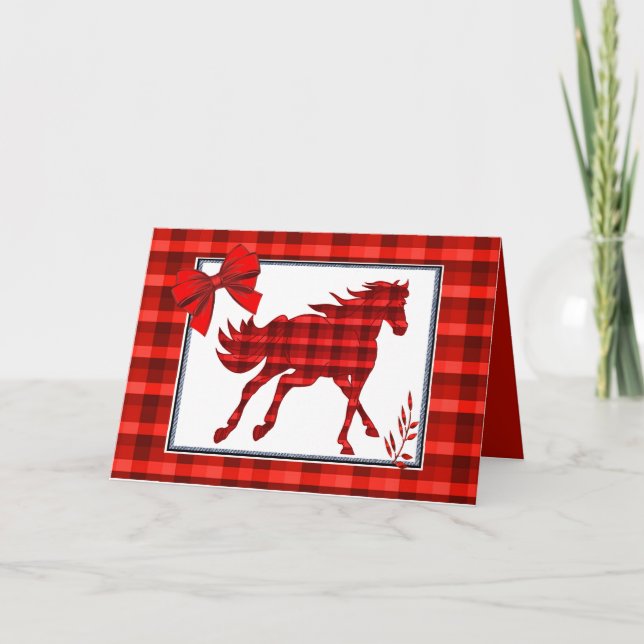 Tarjeta Western Horse Red Plaid Faux Denim (Anverso)