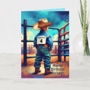 Tarjeta Western Little Cowboy 4º Cumpleaños Rodeo Personal