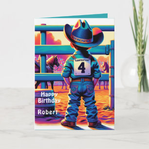 Tarjeta Western Little Cowboy 4º Cumpleaños Rodeo Personal