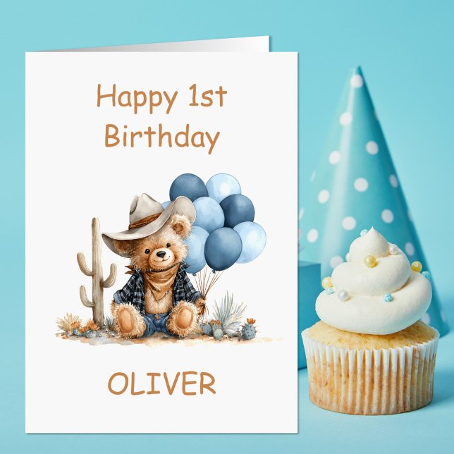 Tarjeta Western Teddy Bear 1st Birthday (Subido por el creador)