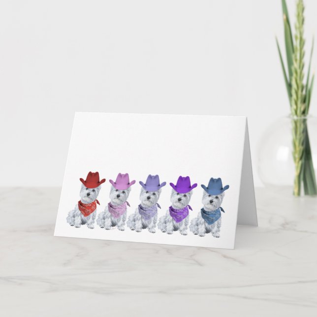 Tarjeta Westie Cowboys All in a Line (Anverso)