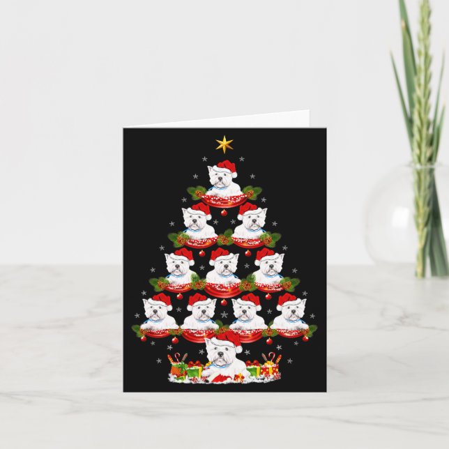 Tarjeta Westie Dog Xmas Tree Lighting Westie Christmas  (Anverso)