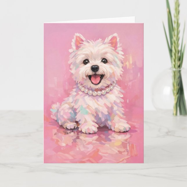 Tarjeta Westie Elegant Pink Portrait (Anverso)