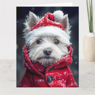 Tarjeta Westie festivo en la nieve