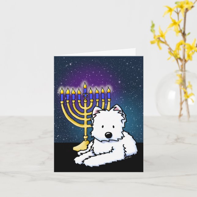 Tarjeta Westie Hanukkah Menorah Card (flor amarilla)