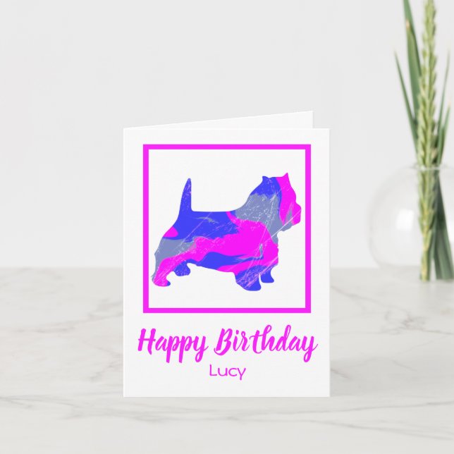 Tarjeta Westie Silhouette Pink Dog Funny Cumpleaños (Anverso)