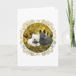 Tarjeta Westie y Scottie en Otoño
