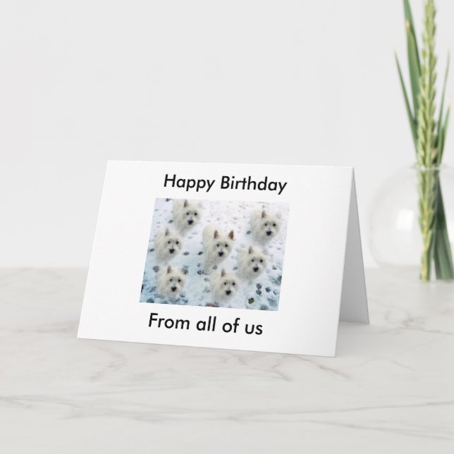 Tarjeta Westis in Snow "Feliz cumpleaños de todos nosotros (Anverso)