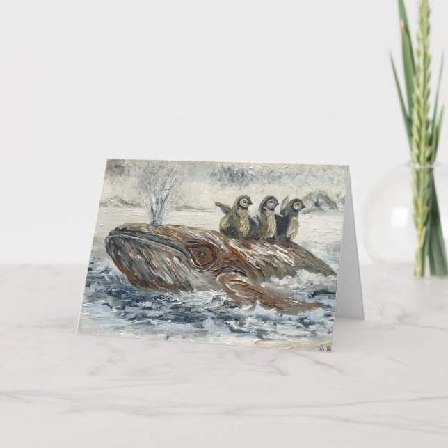 Tarjeta Whale Riders Whimsical Whale and Penguin Ocean (Anverso)
