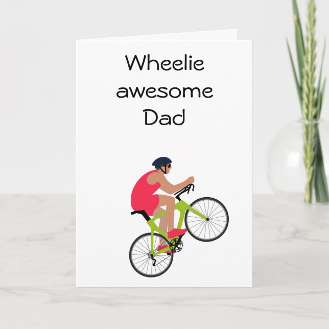 Tarjeta Wheelie impresionante papá ciclismo divertido Día  (Anverso)