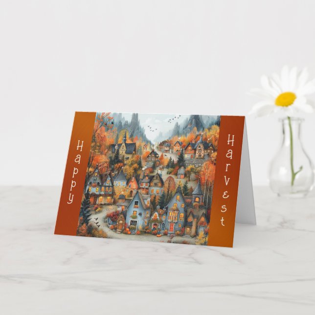 Tarjeta Whimsical Autumn Village Forest Thankending (Planta pequeña)