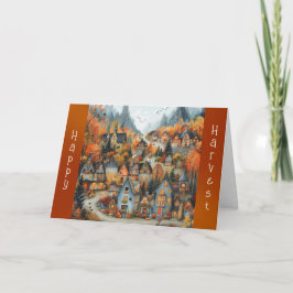 Tarjeta Whimsical Autumn Village Forest Thankending