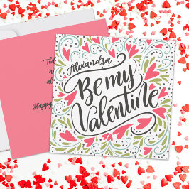 Tarjeta Whimsical Be My Valentine Custom Name Flat 