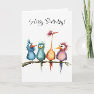 Tarjeta Whimsical Birds Group Feliz cumpleaños