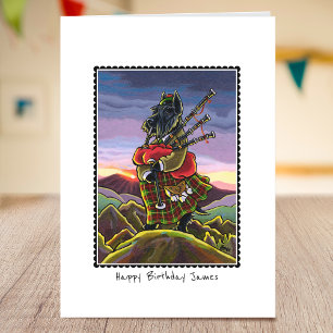 Tarjeta Whimsical Birthday Scottie Bagpipes Greaming Card