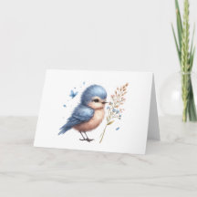 Whimsical Blue Bird All Occaor Blank Greeting