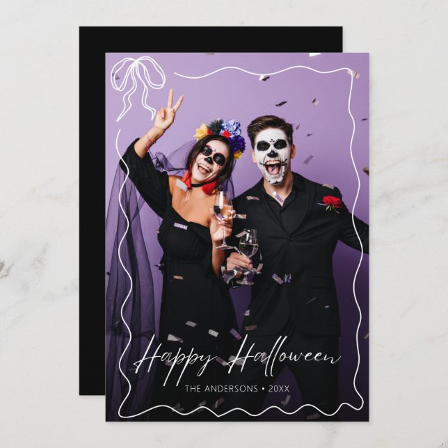 Tarjeta Whimsical Bow Frame Happy Halloween Photo (Anverso / Reverso)
