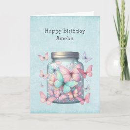 Tarjeta Whimsical Butterflies in a Jar Birthday