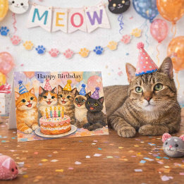 Tarjeta Whimsical Cat Birthday Cute Party Cats Kids