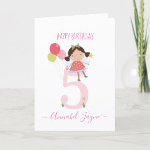 Tarjeta Whimsical chicas de hadas del quinto cumpleaños li