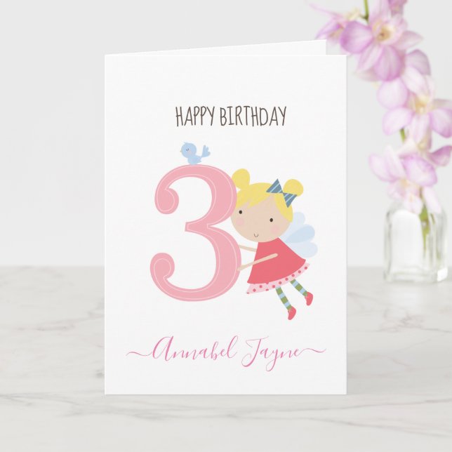 Tarjeta Whimsical chicas de hadas del tercer cumpleaños li (Orquídea)