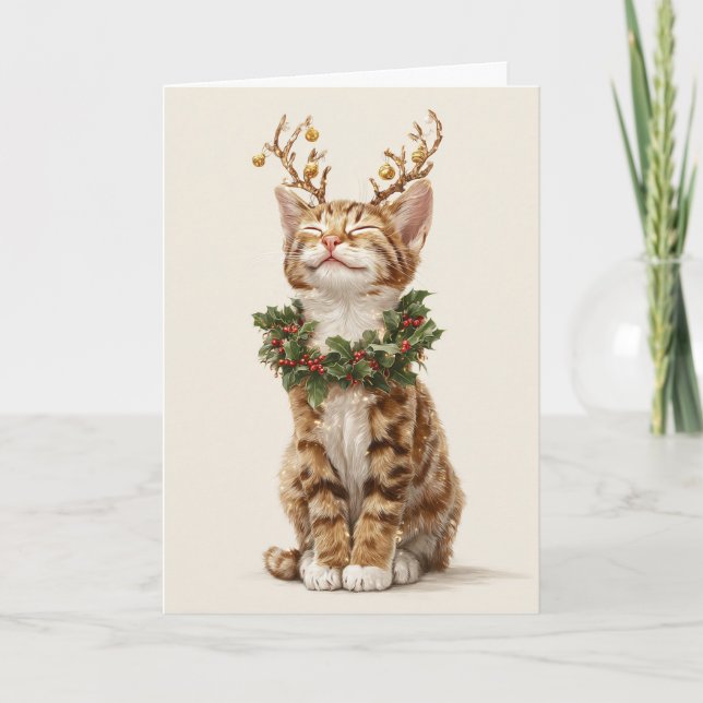 Tarjeta Whimsical Christmas Cat (Anverso)