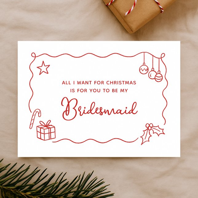 Tarjeta Whimsical Christmas Hand Drawn Bridesmaid Proposal (Subido por el creador)