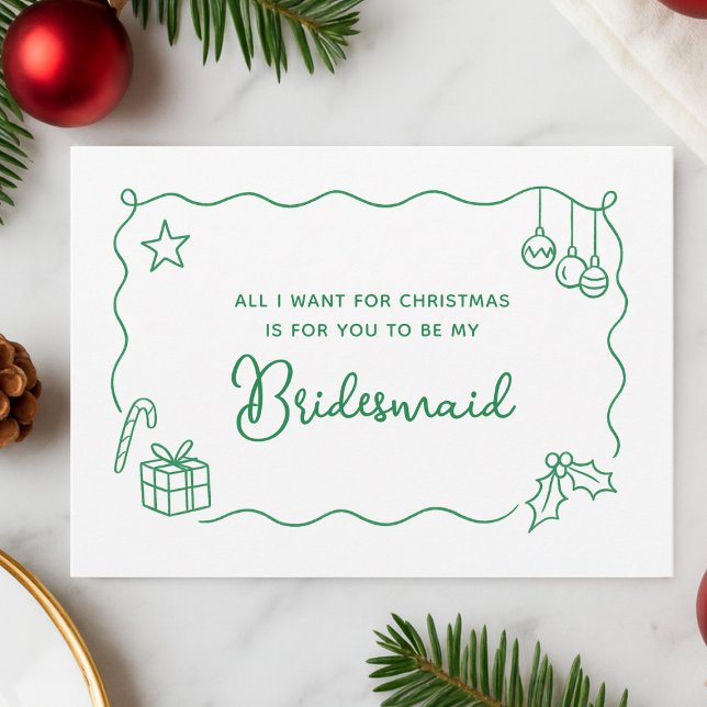 Tarjeta Whimsical Christmas Hand Drawn Bridesmaid Proposal (Subido por el creador)