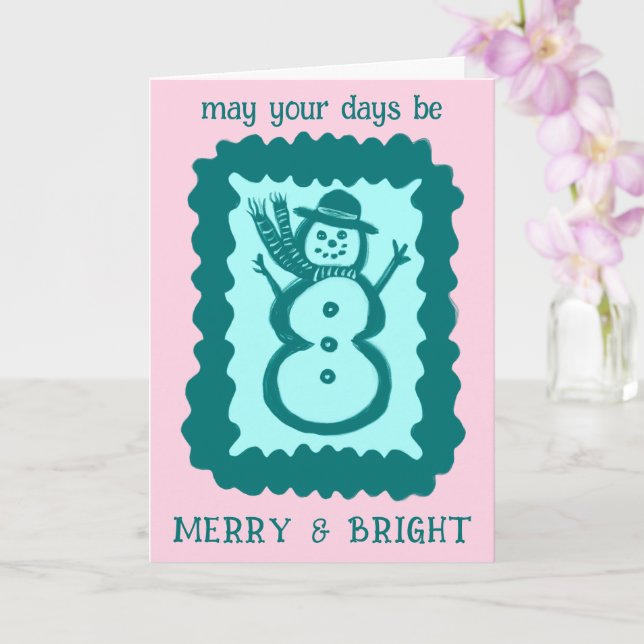 Tarjeta Whimsical Christmas Snowman Merry & Bright Holiday (Orquídea)