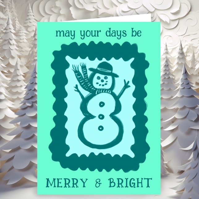 Tarjeta Whimsical Christmas Snowman Merry & Bright Holiday (Whimsical Christmas Snowman Merry & Bright Holiday Card
)
