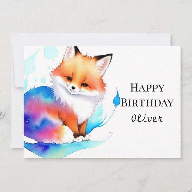 Tarjeta Whimsical Colorful Fox Birday (Anverso)