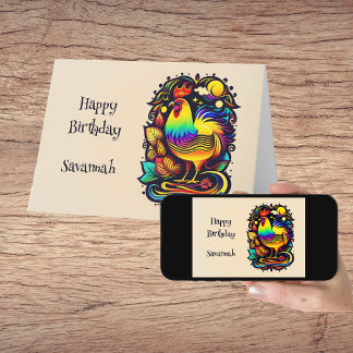Tarjeta Whimsical Colorful Rooster Personalizado Cumpleaño