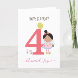 Tarjeta Whimsical Cuarto cumpleaños chicas de hadas lindo 