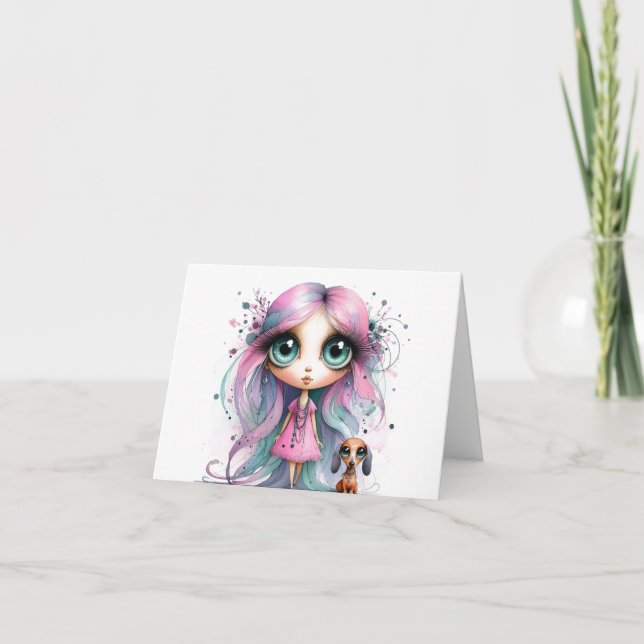 Tarjeta Whimsical Dachshund Hello Card (Anverso)