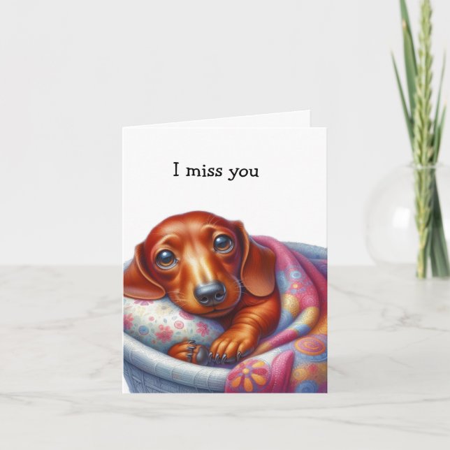 Tarjeta Whimsical Dachshund Te Extraña (Anverso)