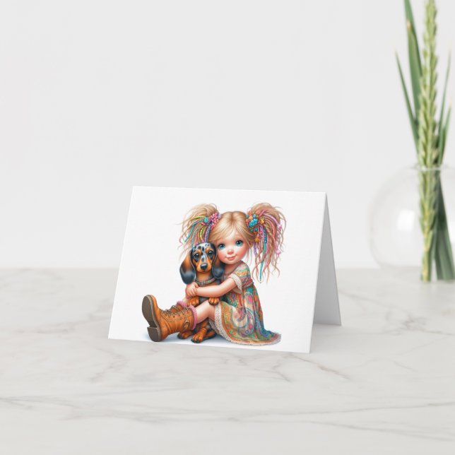 Tarjeta Whimsical Dapple Dachshund (Anverso)