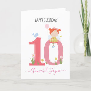 Tarjeta Whimsical Décimo hada de cumpleaños lindo rosa