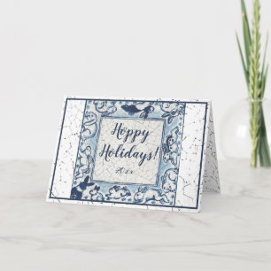 Tarjeta Whimsical Delft Bunny Rabbit Art Vintage Christmas