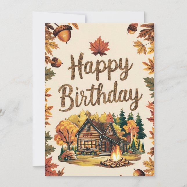 Tarjeta Whimsical Dreamy Forest otoño otoño feliz cumpleañ (Anverso)