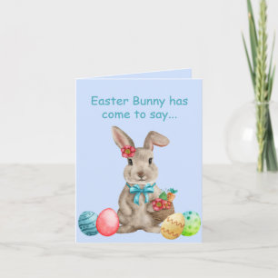 Tarjeta Whimsical Easter Bunny Con Huevos Coloridos