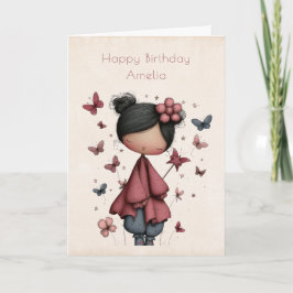 Tarjeta Whimsical Fairy Doll Retro Cute Birthday
