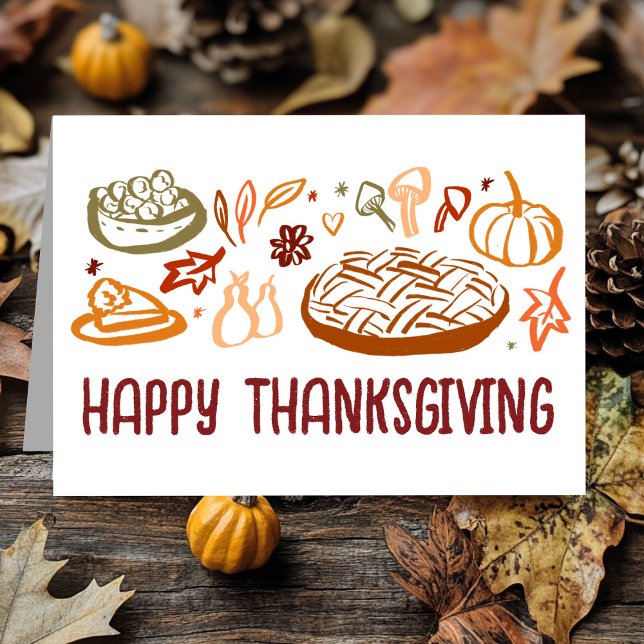Tarjeta Whimsical Feliz Día de Acción de Gracias Vegan (Whimsical Happy Thanksgiving Friendsgiving Vegan Vegetarian Holiday Card
)