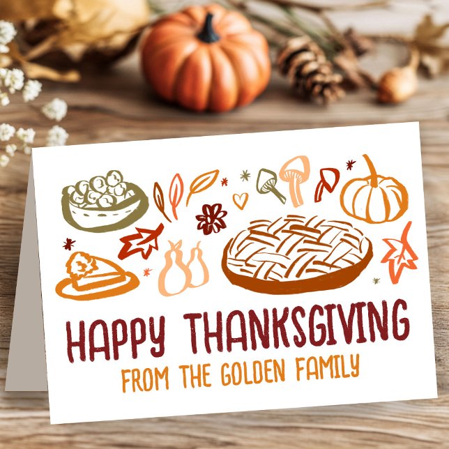 Tarjeta Whimsical Feliz Día de Acción de Gracias Vegan (Whimsical CUSTOM Happy Thanksgiving Friendsgiving Vegan Vegetarian Card
)