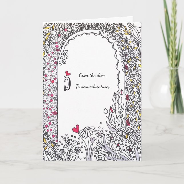 Tarjeta ​Whimsical Floral Door New Adventures (Anverso)