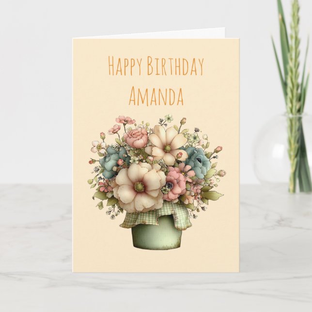Tarjeta Whimsical Flowers in a Planter Pot Cute Birthday (Anverso)