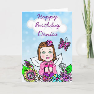 Tarjeta Whimsical Folk Art Fairy Chica Feliz cumpleaños